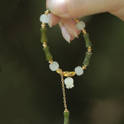 Buddha Stones Grüner Bambus Jade Maiglöckchen Reichtum Armband