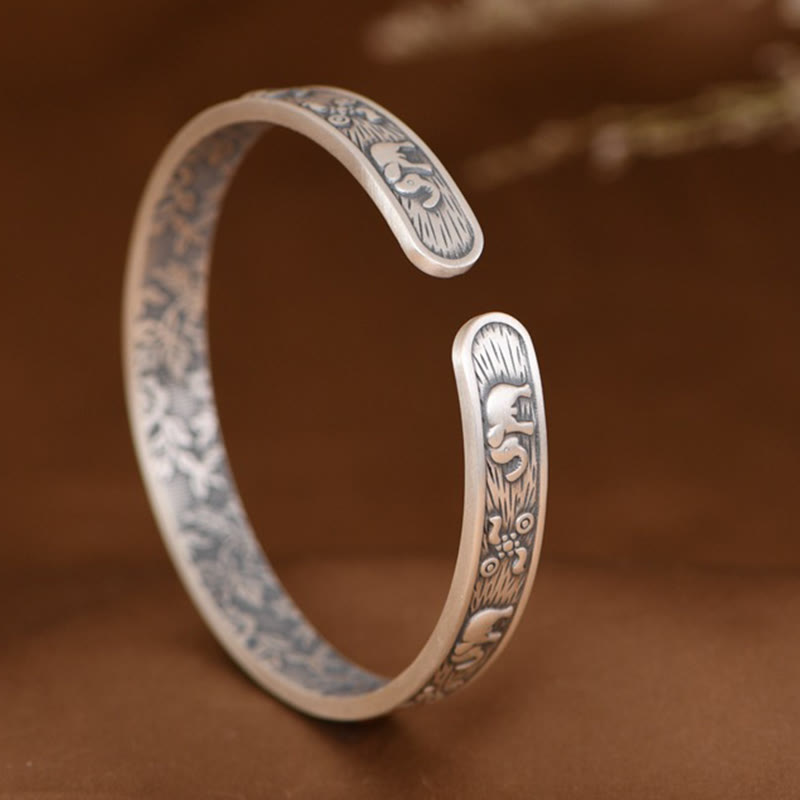 Pulsera brazalete con piedras de Buda, plata de ley 999, elefante, fuerza y ​​sabiduría