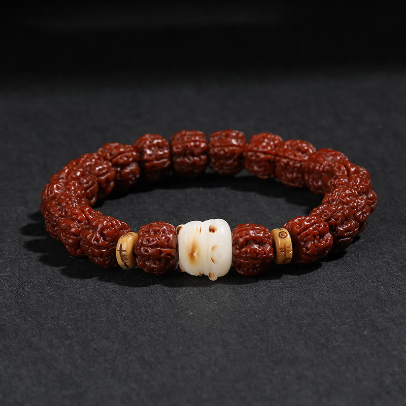 Buddha Stones Tibet Rudraksha Bodhi Seed Dzi Bead Lucky Cat Dancing Lion Wealth Bracelet Wrist Mala - Touch Bling