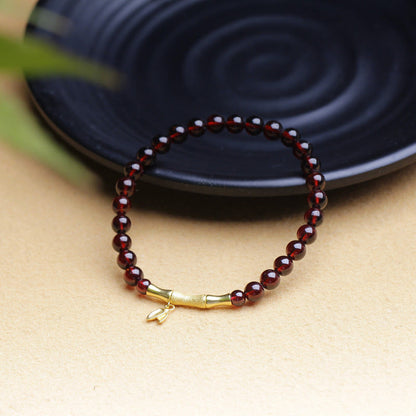 Pulsera de protección con piedras de Buda, bañada en oro de 14 quilates, bañada en plata de ley 925 y granate natural de bambú.