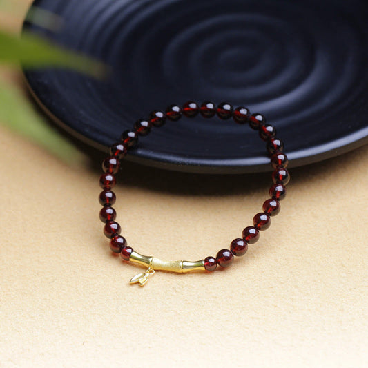 Pulsera de protección con piedras de Buda, bañada en oro de 14 quilates, bañada en plata de ley 925 y granate natural de bambú.