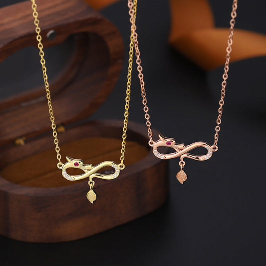 Collar con colgante de piedra de Buda en plata de ley 999 con colgante de cola de nudo infinito y protección del Año del Dragón 