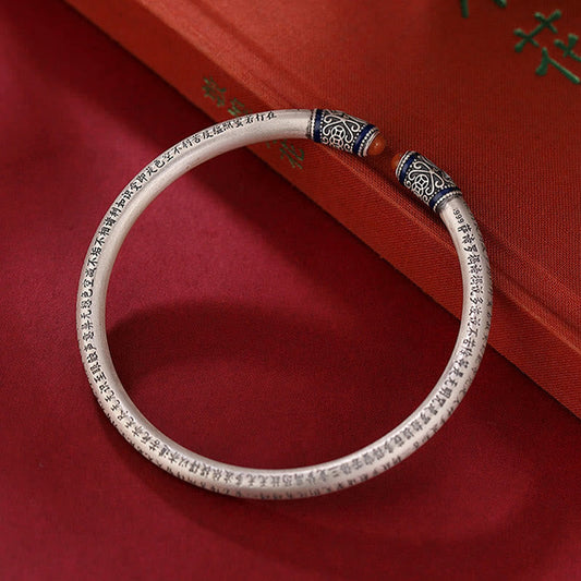 Buddha Stones 999 Sterling Silber Herz Sutra graviert rot Achat Schutz Armband Armreif