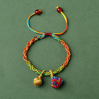Pulsera con abalorios de bolas doradas Zongzi hechas a mano con cuerda colorida y piedras de Buda