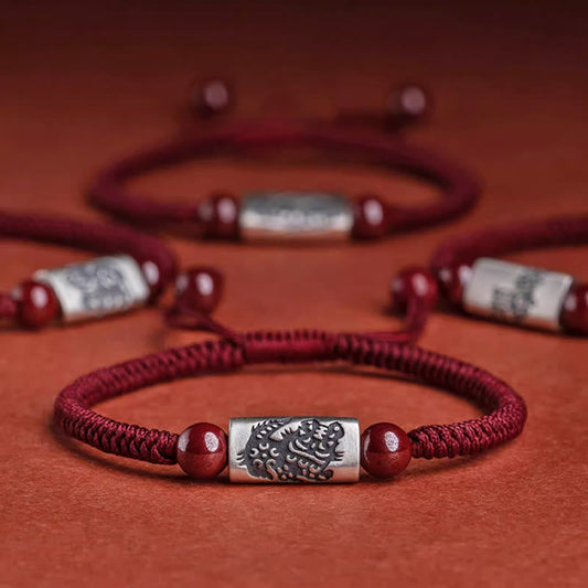 Buddha Stones 925 Sterling Silber 12 Chinesische Sternzeichen Zinnober String Armband