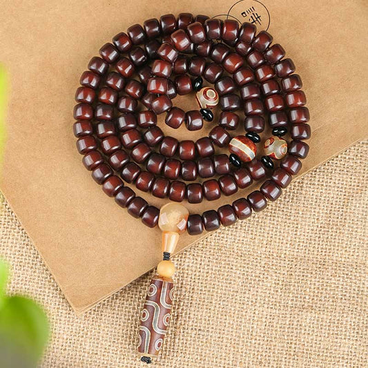 Pulsera de jade de la suerte con 108 cuentas Mala, cuentas Dzi de tres ojos y cuentas Dzi de nueve ojos.