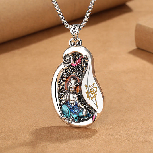 Collar con colgante de cobre con diseño de loto de Avalokitesvara y piedras de Buda para la riqueza