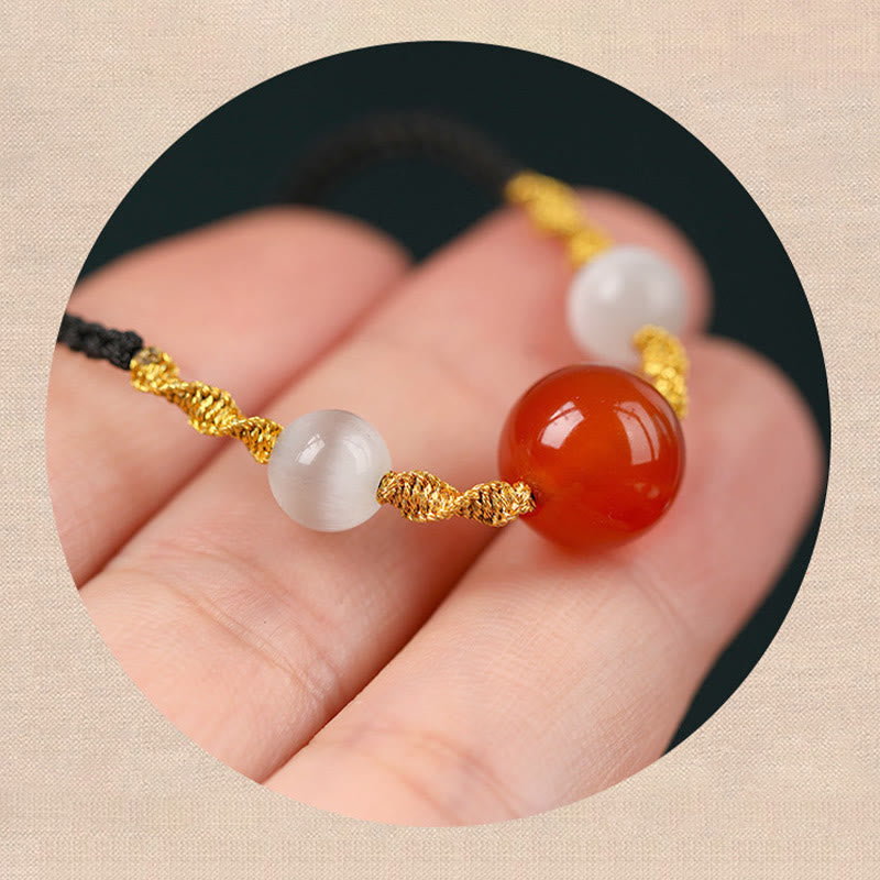 Pulsera de hilo trenzado con ojo de gato de ágata roja natural y piedras de Buda, collar y colgante 