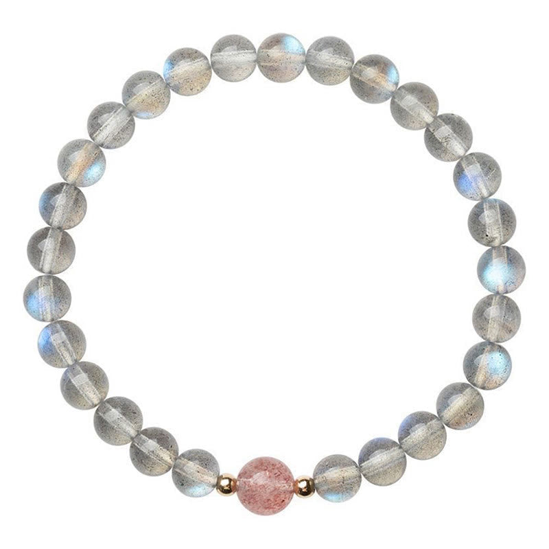 Pulsera de piedras de Buda con piedra lunar, cristal rosa y cinabrio, con propiedades curativas positivas 