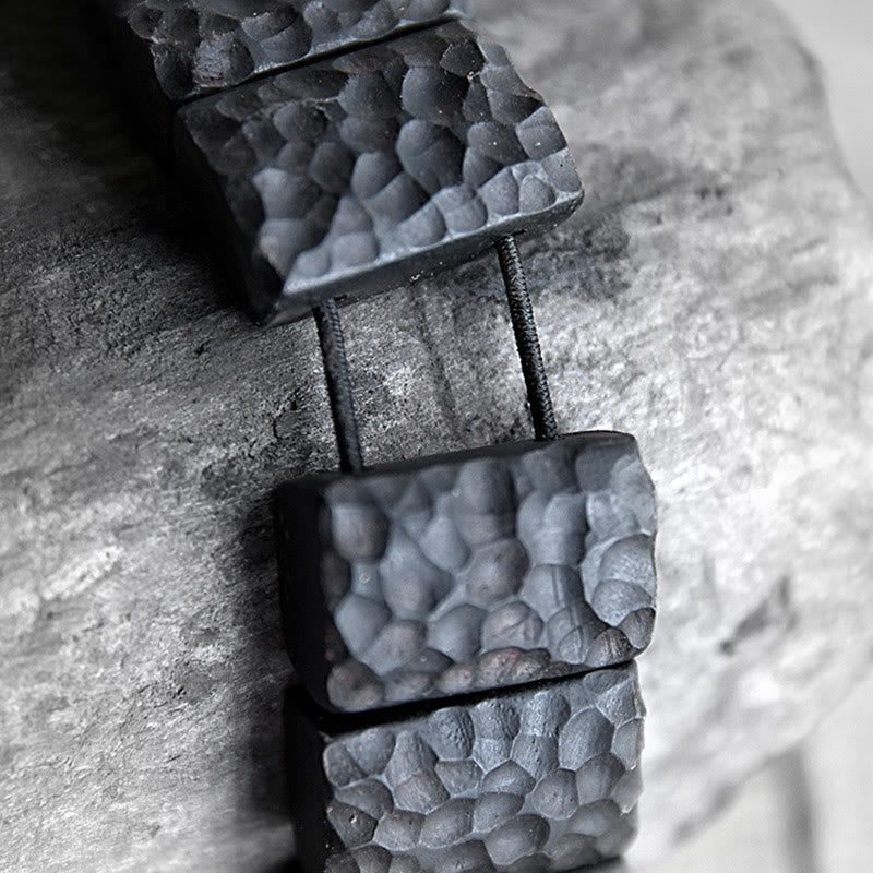 Pulsera de pareja con textura de madera de ébano vintage y piedras de Buda 