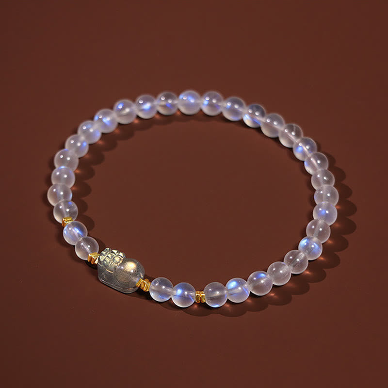 Pulsera curativa PiXiu de piedra lunar natural bañada en oro y plata de ley 925 con piedras de Buda 