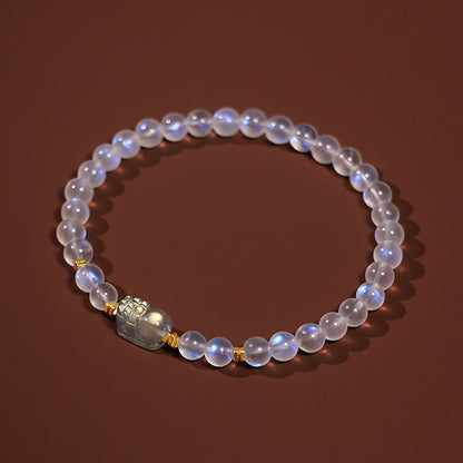 Pulsera curativa PiXiu de piedra lunar natural bañada en oro y plata de ley 925 con piedras de Buda 
