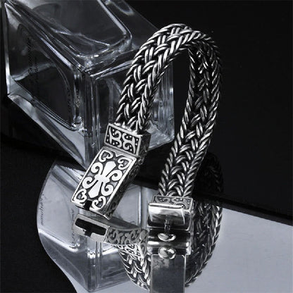 Pulsera de cadena trenzada curativa con diseño de tótem de vid retro y piedras de Buda