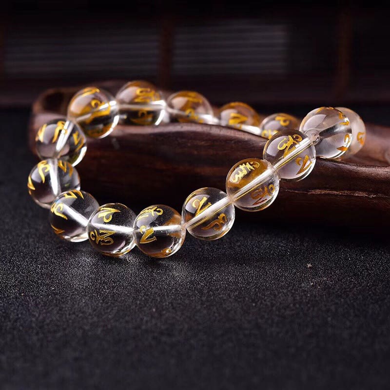 Pulsera de meditación Om Mani Padme Hum con piedras de Buda, cristal blanco del Tíbet, ónix negro