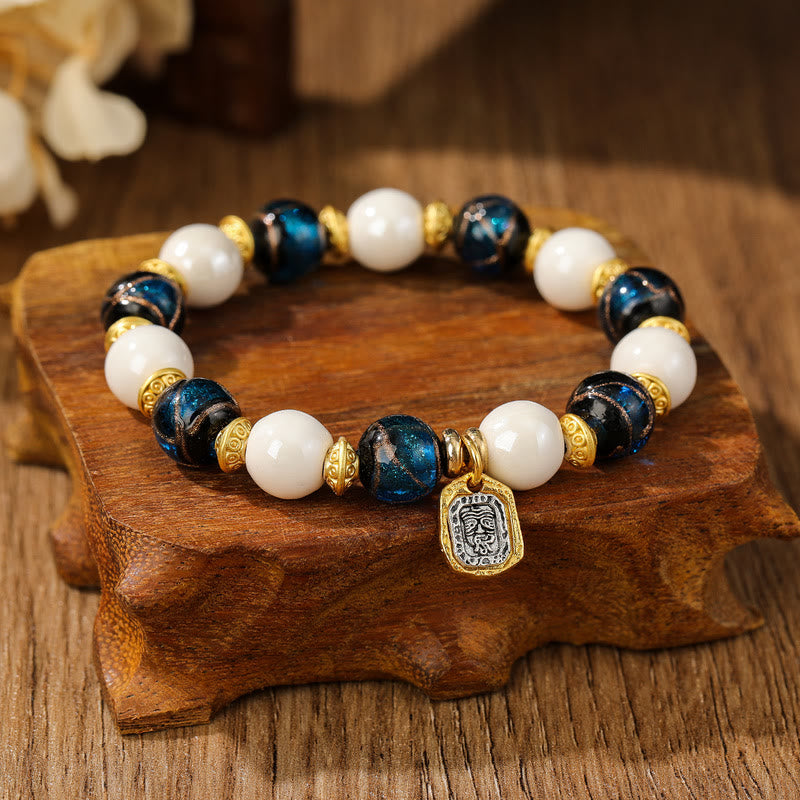 Pulsera de protección con cuentas de porcelana, ceniza de incienso y vidrio Liuli, con amuleto tibetano Zakiram, diosa de la riqueza