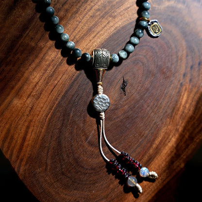 Buddha Stones 925 Sterling Silver 108 Mala Beads Eagle's Eye Stone Moonstone Positive Bracelet