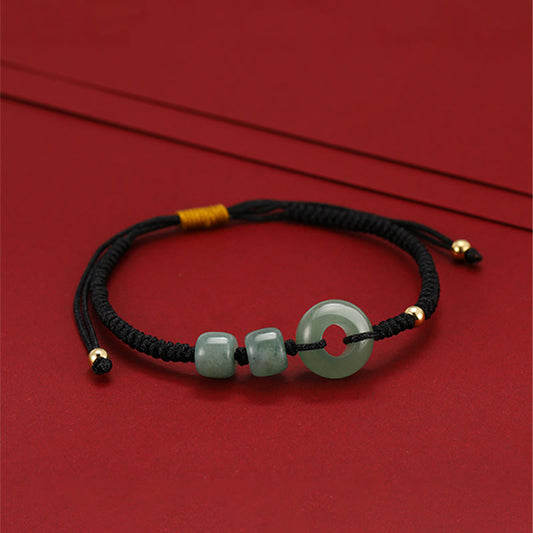 Pulsera trenzada de pareja con 2 piedras de Buda, aventurina verde, jade blanco y hebilla de la paz.