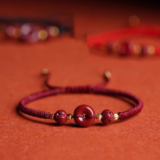 Buddha Stones Handmade Zinnober Frieden Schnalle Lotus Ruhe Segen geflochtenen Seil Armband