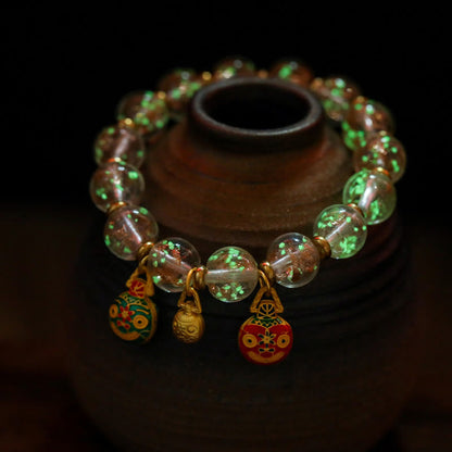 Buddha Stones Gold Swallowing Beast Family Charm Luminous Fluorescent Liuli Glass Bead Success Bracelet