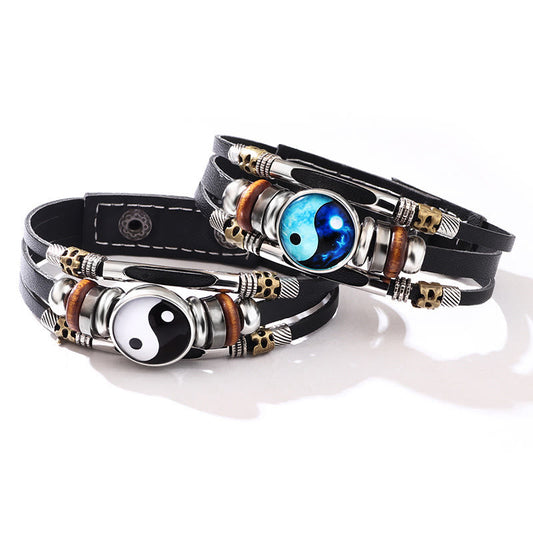 Pulsera de equilibrio de cuero Yin Yang con piedras de Buda