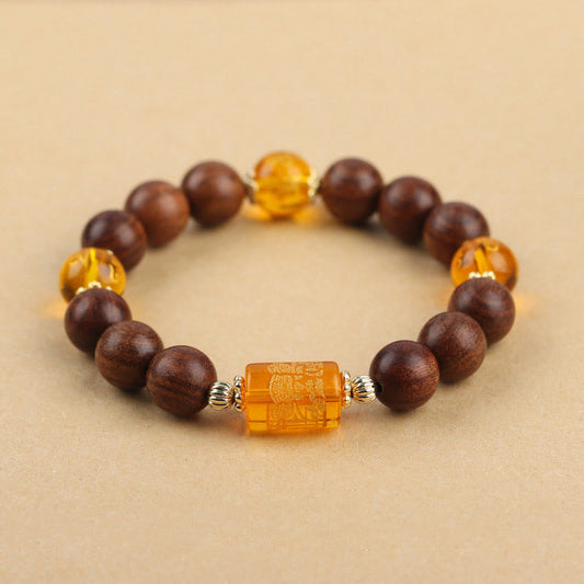 Pulsera de protección de cristal Om Mani Padme Hum, Dios de la Riqueza, con piedras de Buda de madera natural de Phoebe Zhennan