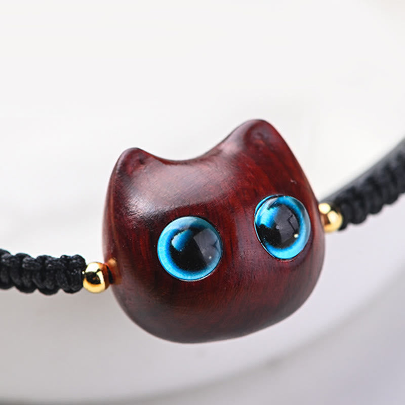 Buddha-Steine, kleines Blatt, rotes Sandelholz, Ebenholz, süßer Katzenkopf, ruhiger Schutz, geflochtenes Armband 