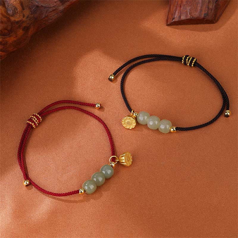 Pulsera trenzada de vaina de loto con cuentas de jade hetiano hechas a mano con piedras de Buda para la prosperidad y la suerte 
