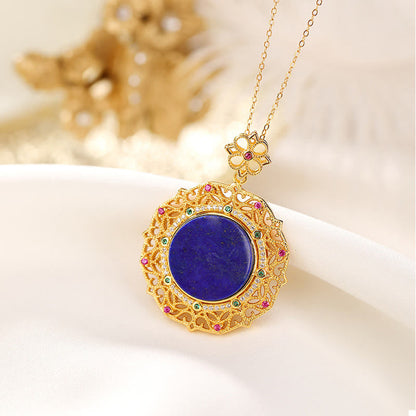 Collar con colgante de lazurita positiva bañado en oro y plata de ley 925 con piedras de Buda