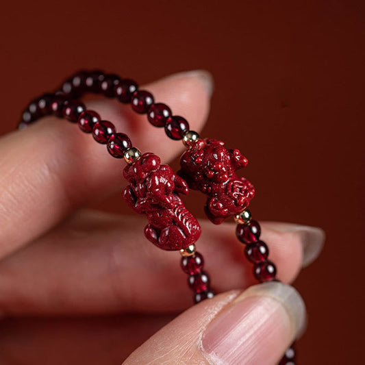 Buddha-Steine ​​Granat Zinnober PiXiu Blessing Calm String Armband 
