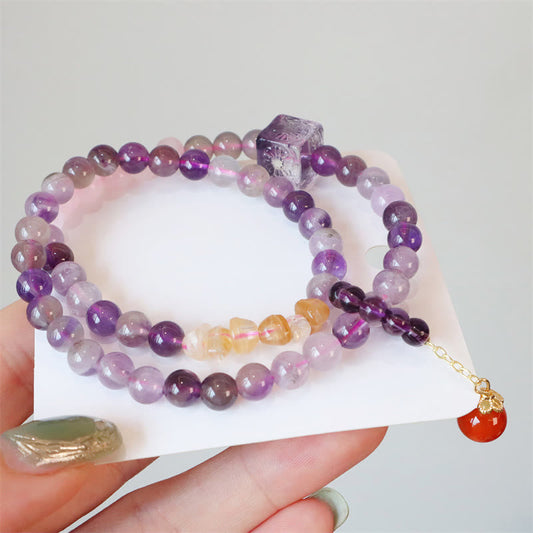 Pulsera de doble vuelta con amatista y citrino natural de Buddha Stones con transformación positiva