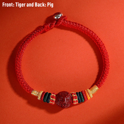 Buddha Stones Year of the Dragon 925 Sterling Silver Chinese Zodiac Cinnabar Auspicious Matches Blessing Bracelet