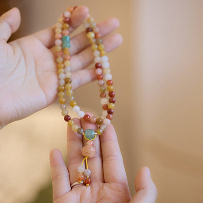 Pulsera triple vuelta con amuleto de calabaza, jade y seda dorada natural de Buda, para la riqueza y la suerte 