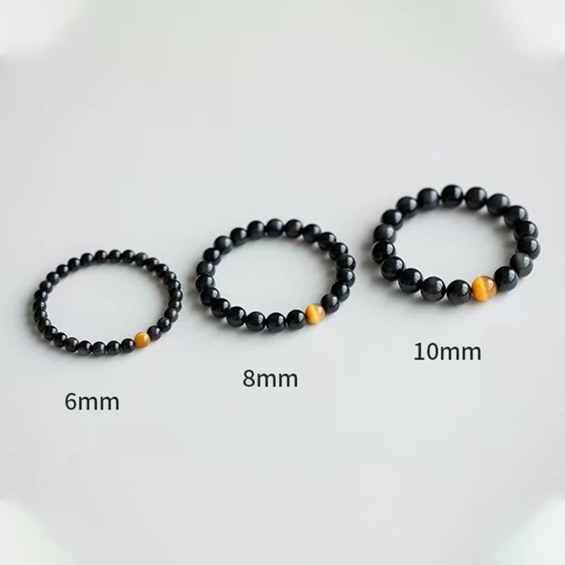 Buddha Stones Armband aus natürlichem Regenbogen-Obsidian und Tigerauge mit positiver Liebe