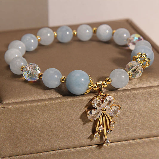 Buddha Stones Aquamarin Rosa Kristall Heilung Zirkon Schmetterling Charm Armband