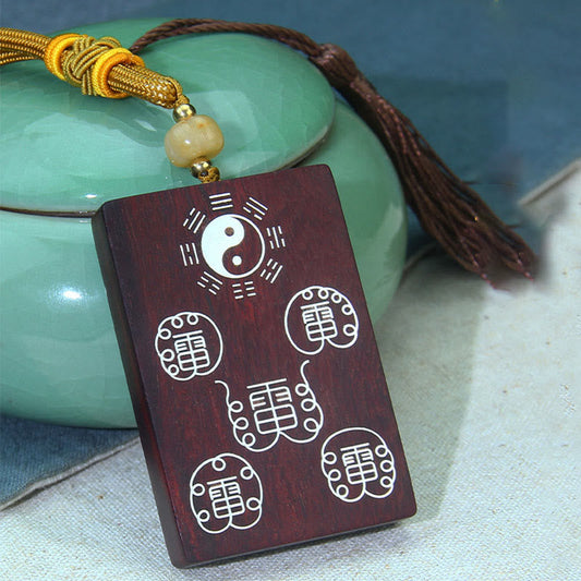 Buddha-Steine, 999 Sterlingsilber, kleines Blatt, rotes Sandelholz, Taoismus, fünf heilige Berge, Yin Yang Bagua, Schutz-Halskettenanhänger, Schlüsselanhänger