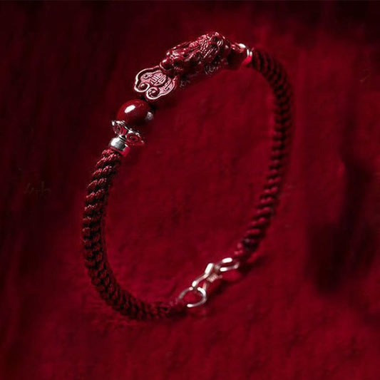 Pulsera trenzada de PiXiu Cinabrio para la Riqueza y la Suerte, hecha a mano con piedras de Buda