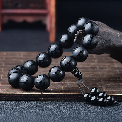 Pulsera de meditación Om Mani Padme Hum con piedras de Buda, cristal blanco del Tíbet, ónix negro