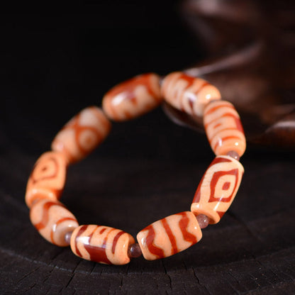 Tibetan Red and White Dzi Beads Old Agate Protection Bracelet with Random Totems