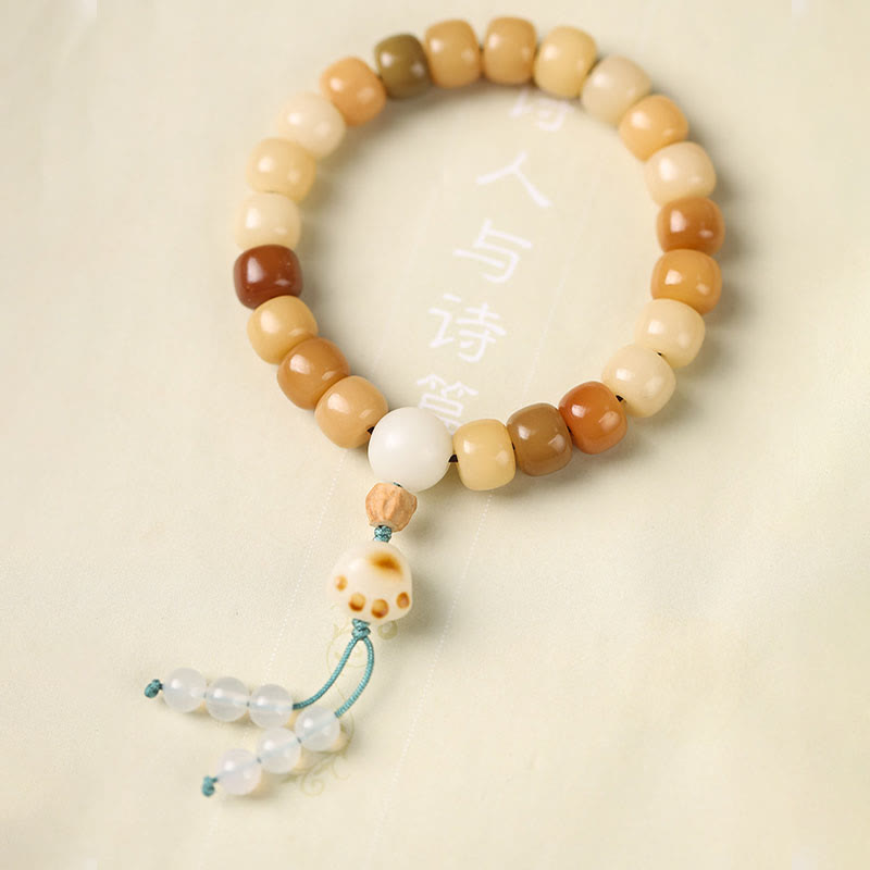 Pulsera de sabiduría Om Mani Padme Hum con semillas de Bodhi naturales de Buda y el Señor del Bosque Cadáver