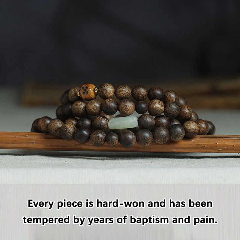 Piedras de Buda 108 cuentas Mala Brunei Agarwood Hetian Jade Yak hueso fuerza equilibrio pulsera 