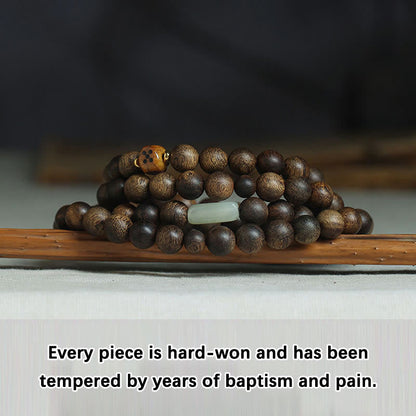 Piedras de Buda 108 cuentas Mala Brunei Agarwood Hetian Jade Yak hueso fuerza equilibrio pulsera 