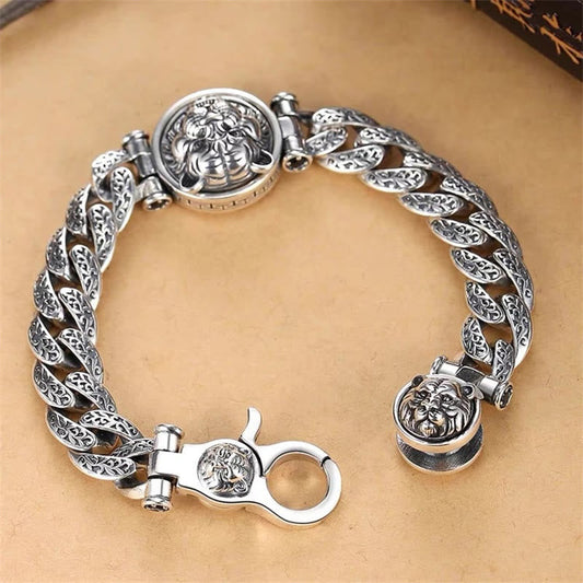 Pulsera de energía de la suerte con diseño floral grabado de la dinastía Tang con piedras de Buda y tigre