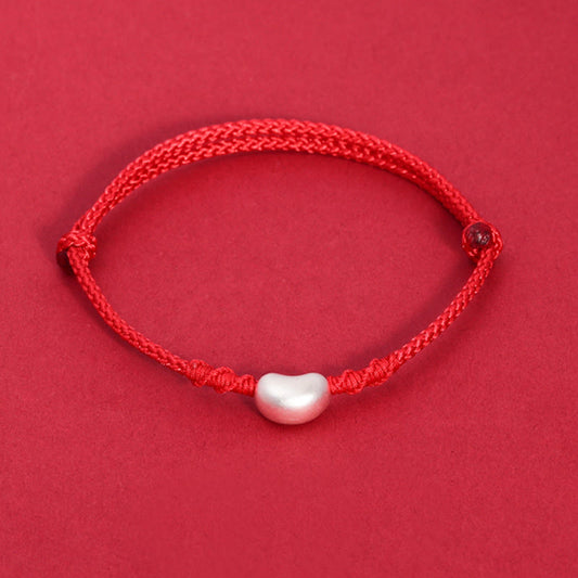Pulsera trenzada hecha a mano con piedras de Buda en plata de ley 999 con diseño de frijol y conexión con la suerte 