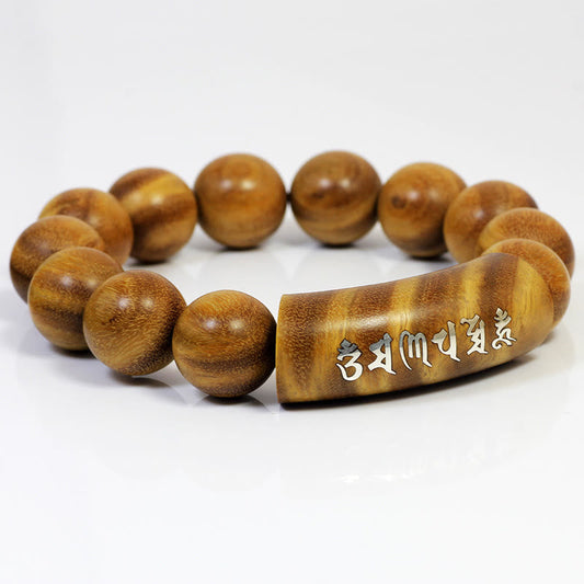 Buddha Stones 999 Sterling Silber Grünes Sandelholz Om Mani Padme Hum Drache Phoenix Dharmachakra Eingelegtes Friedensarmband