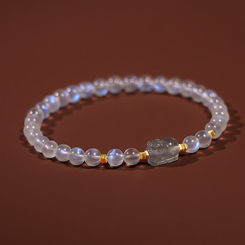 Pulsera curativa PiXiu de piedra lunar natural bañada en oro y plata de ley 925 con piedras de Buda 