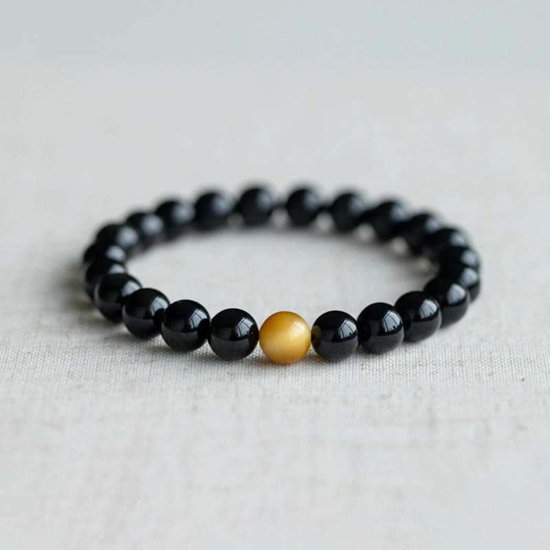Buddha Stones Armband aus natürlichem Regenbogen-Obsidian und Tigerauge mit positiver Liebe
