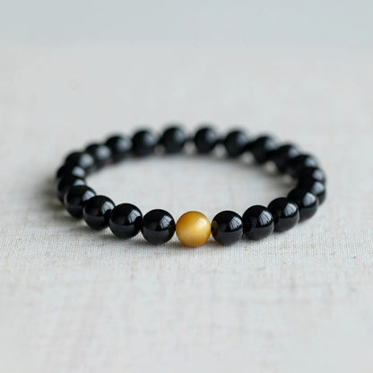 Buddha Stones Armband aus natürlichem Regenbogen-Obsidian und Tigerauge mit positiver Liebe