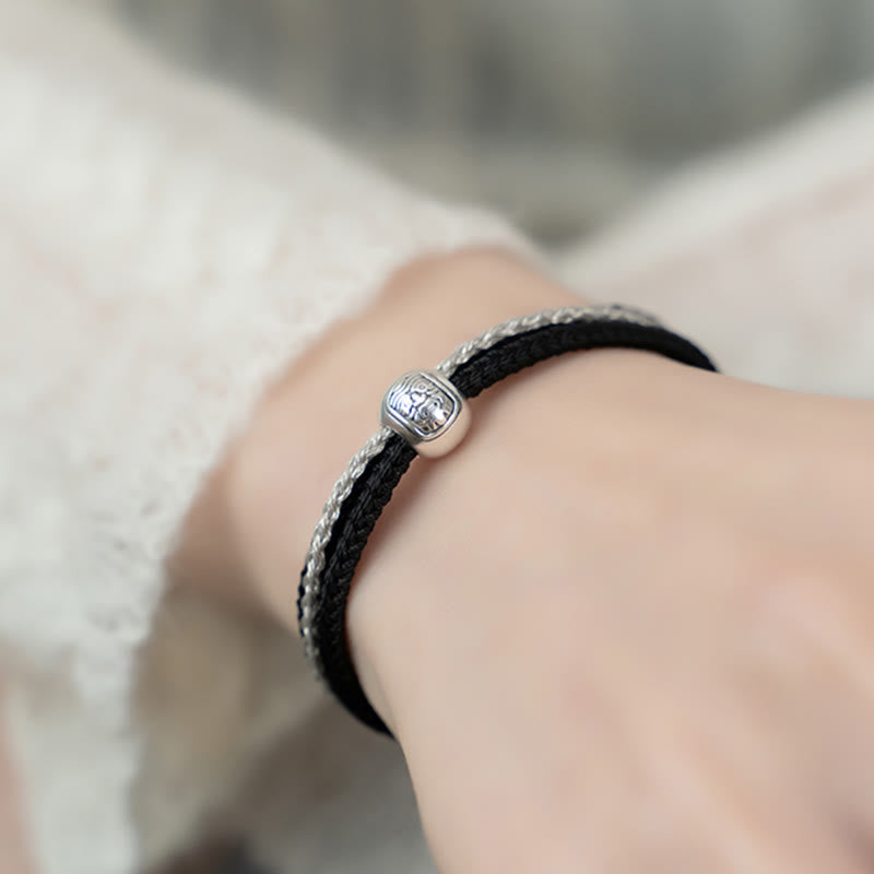 Pulsera de cuerda con piedras de Buda en plata de ley 925, con la diosa de la riqueza y la suerte del zakiram tibetano.