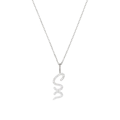 Silver Diamond Style Curve Initial Letter Necklace