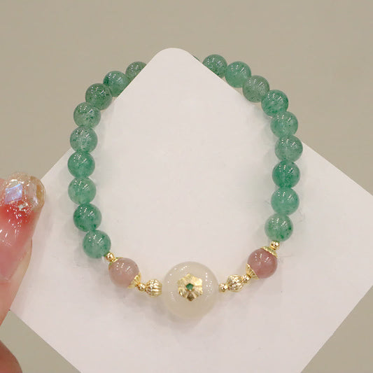 Pulsera de gratitud con flor de calcedonia y cuarzo fresa verde natural de Buddha Stones
